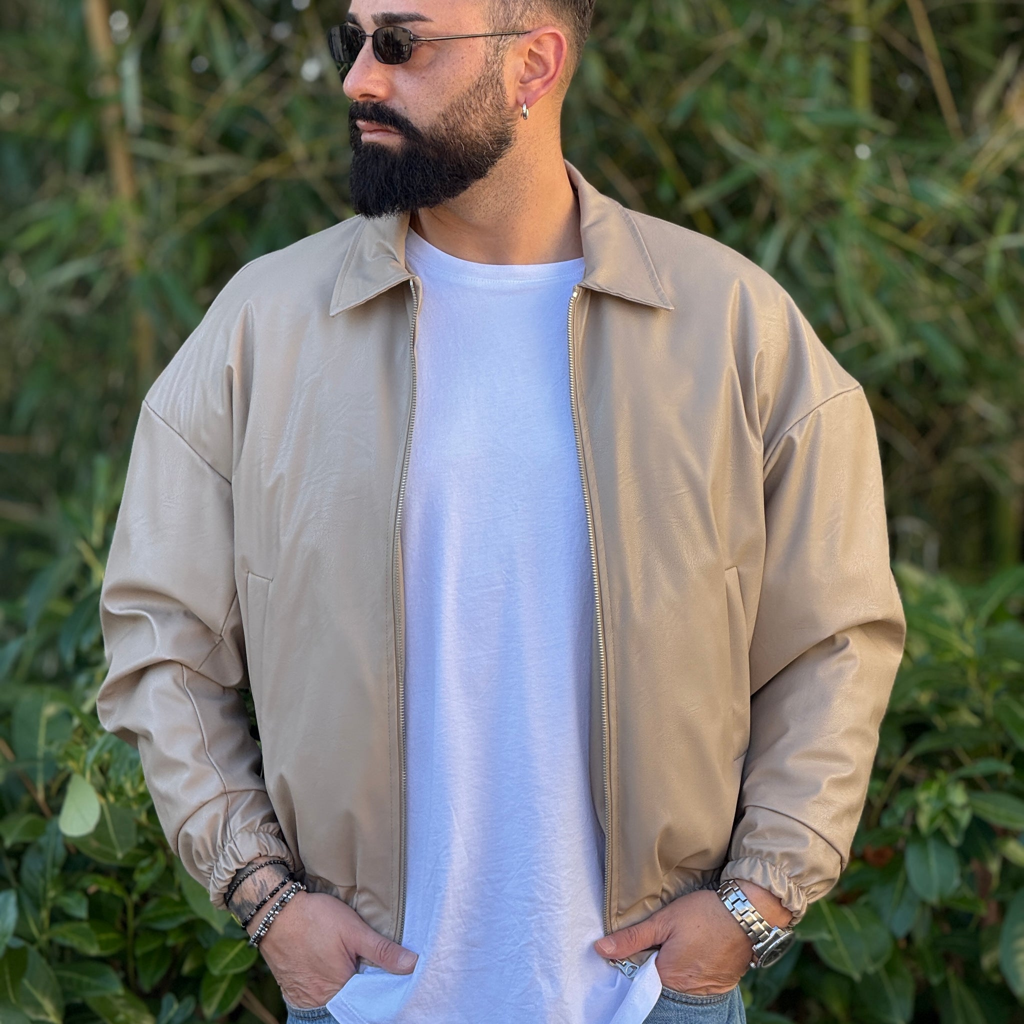 Giubbino in ecopelle imbottito  beige  over new job brand