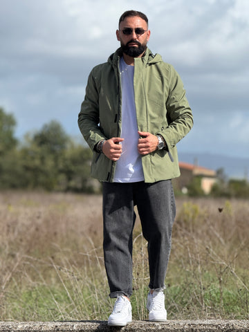 Giubbino tecnico verde con cappuccio new job brand