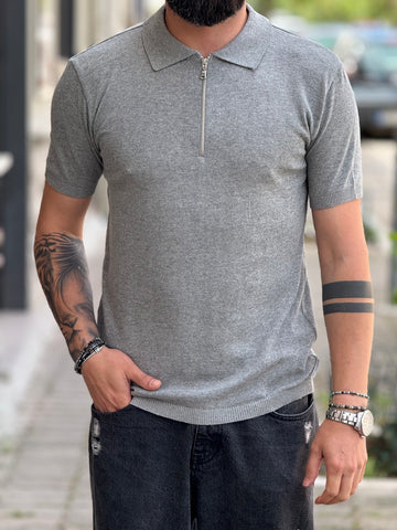 POLO ZIP IN FILO GRIGIO NEW JOB BRAND