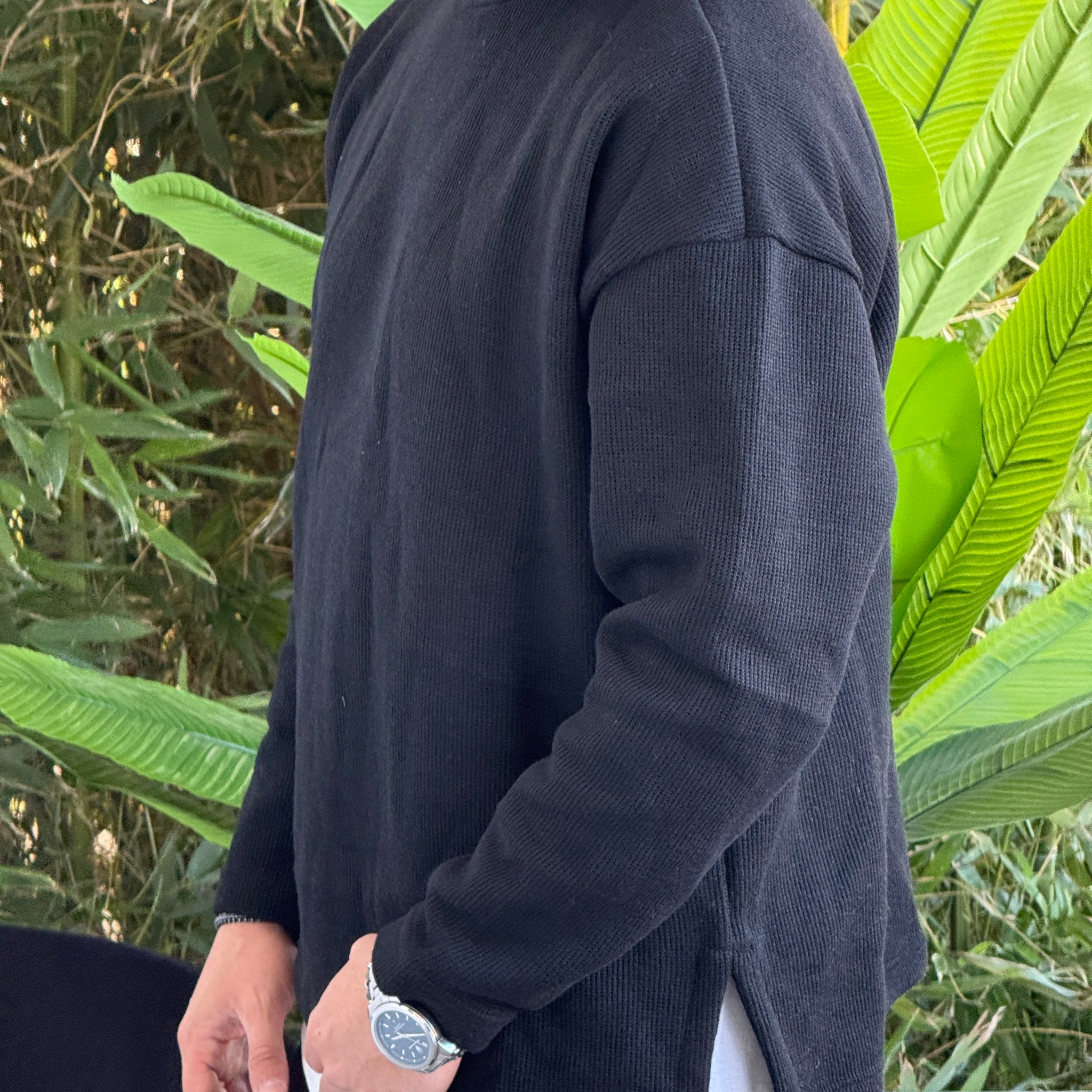 Pullover costina nero oversize con spacco verde  new job brand