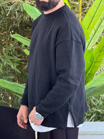 Pullover costina nero oversize con spacco verde  new job brand