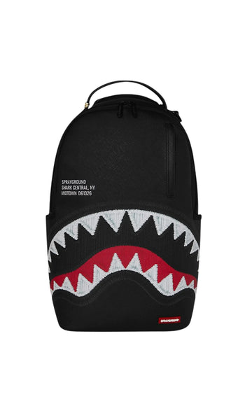 910B9629NSZ SHARK CENTRAL BLACK EMBROIDERED SHARK BACKPACK
