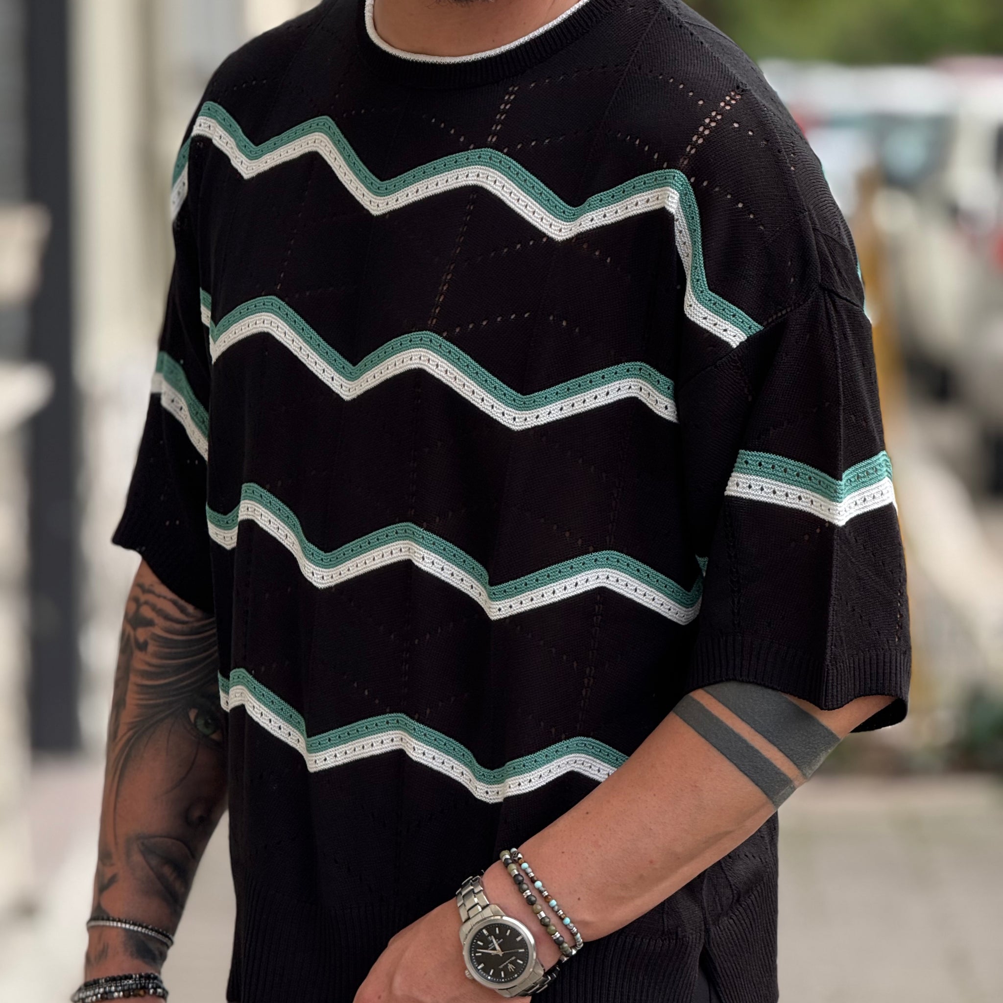 SHIRT IN FILO NERA ZIG ZAG NEW JOB BRAND