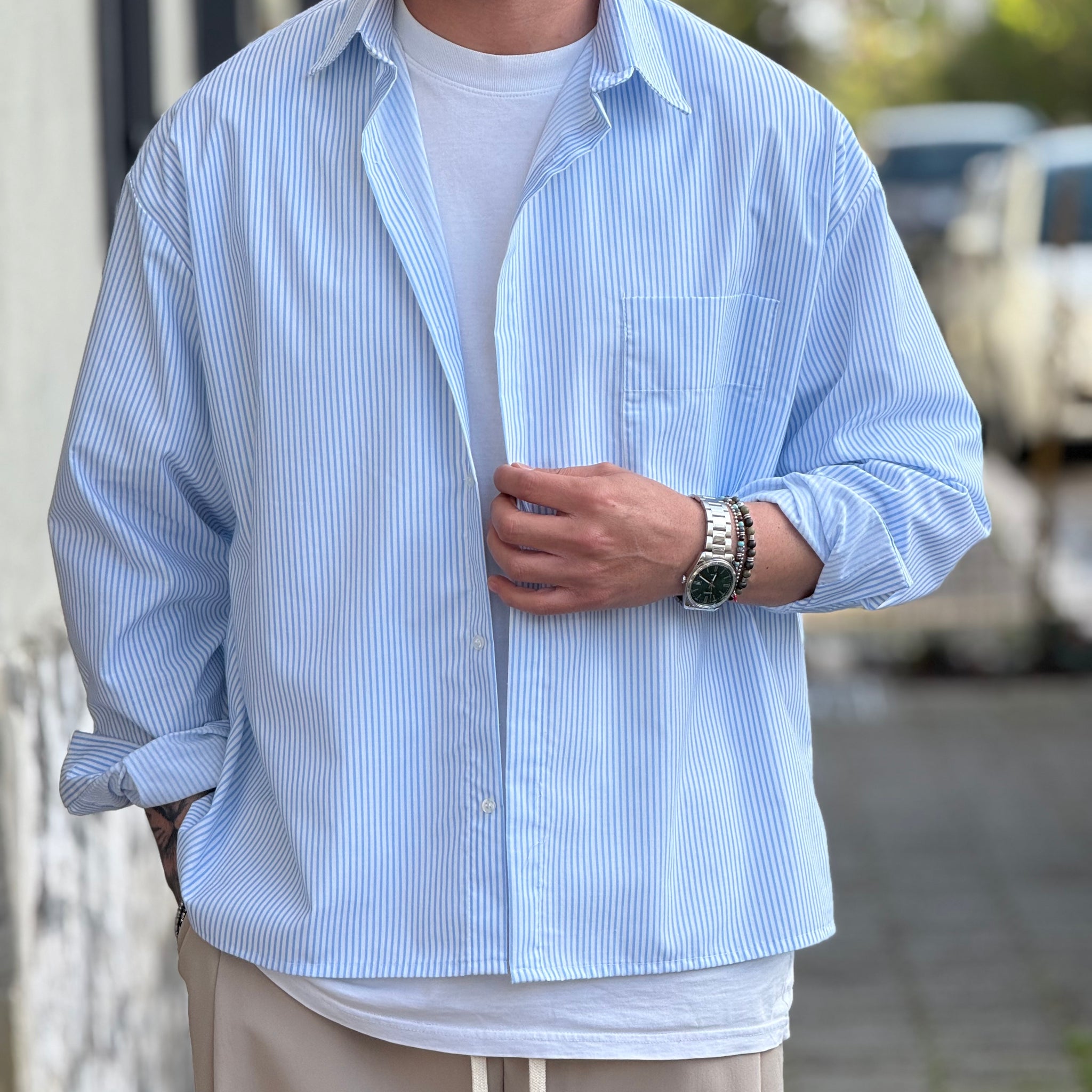CAMICIA RIGATA IN CELESTE  NEW JOB BRAND