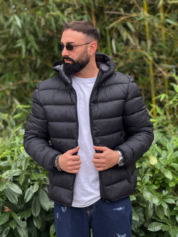 Bomber cappuccio piuma d’oca nero