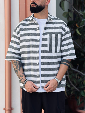 CAMICIA RIZZ OVER  BIANCO/NERO  RIGATA NEW JOB BRAND