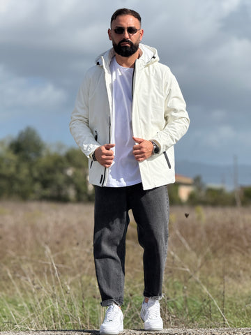 Giubbino tecnico bianco con cappuccio new job brand