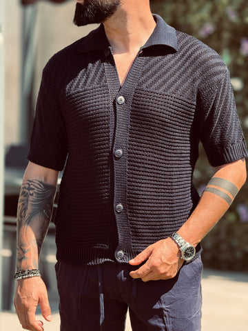 Cardigan In Filo blu cropped New Job Brand