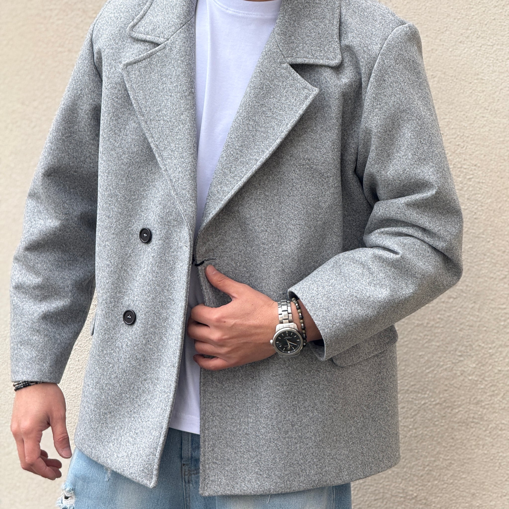 Cappotto cropped  doppiopetto grigio over new job brand