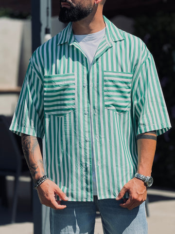 CAMICIA RIGA BIANCO/VERDE  RIGATA NEW JOB BRAND