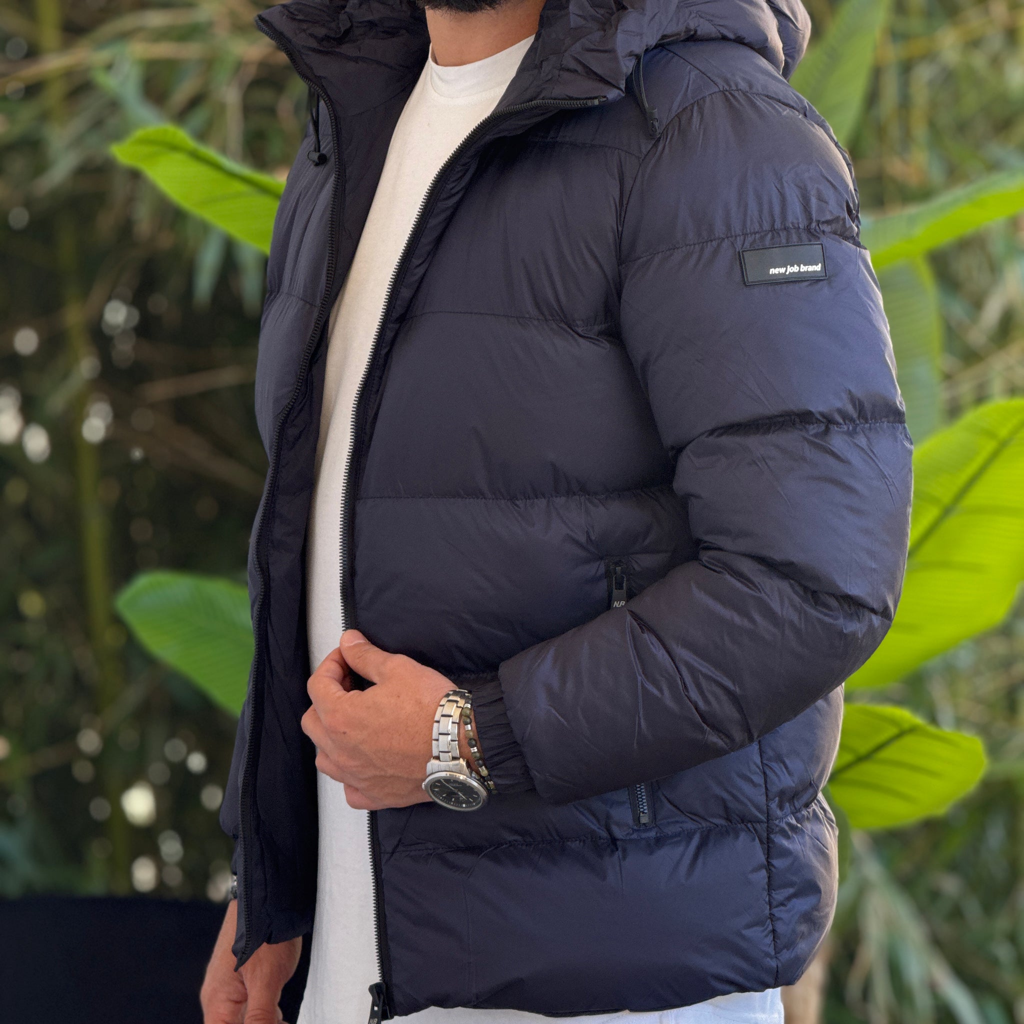 Bomber cappuccio blu new job brand