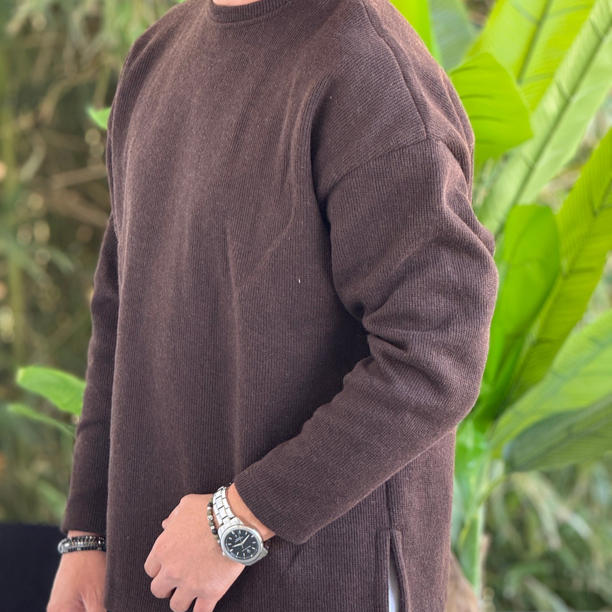Pullover costina moro oversize con spacco verde  new job brand