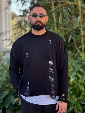 Pullover 9003 sfrangiato nero  new job brand