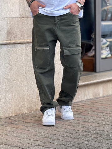 Jeans Zip Verde Militare New Job Brand