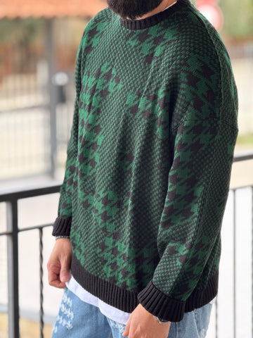 Pullover oversize asimmetrico verde/nero   new job brand