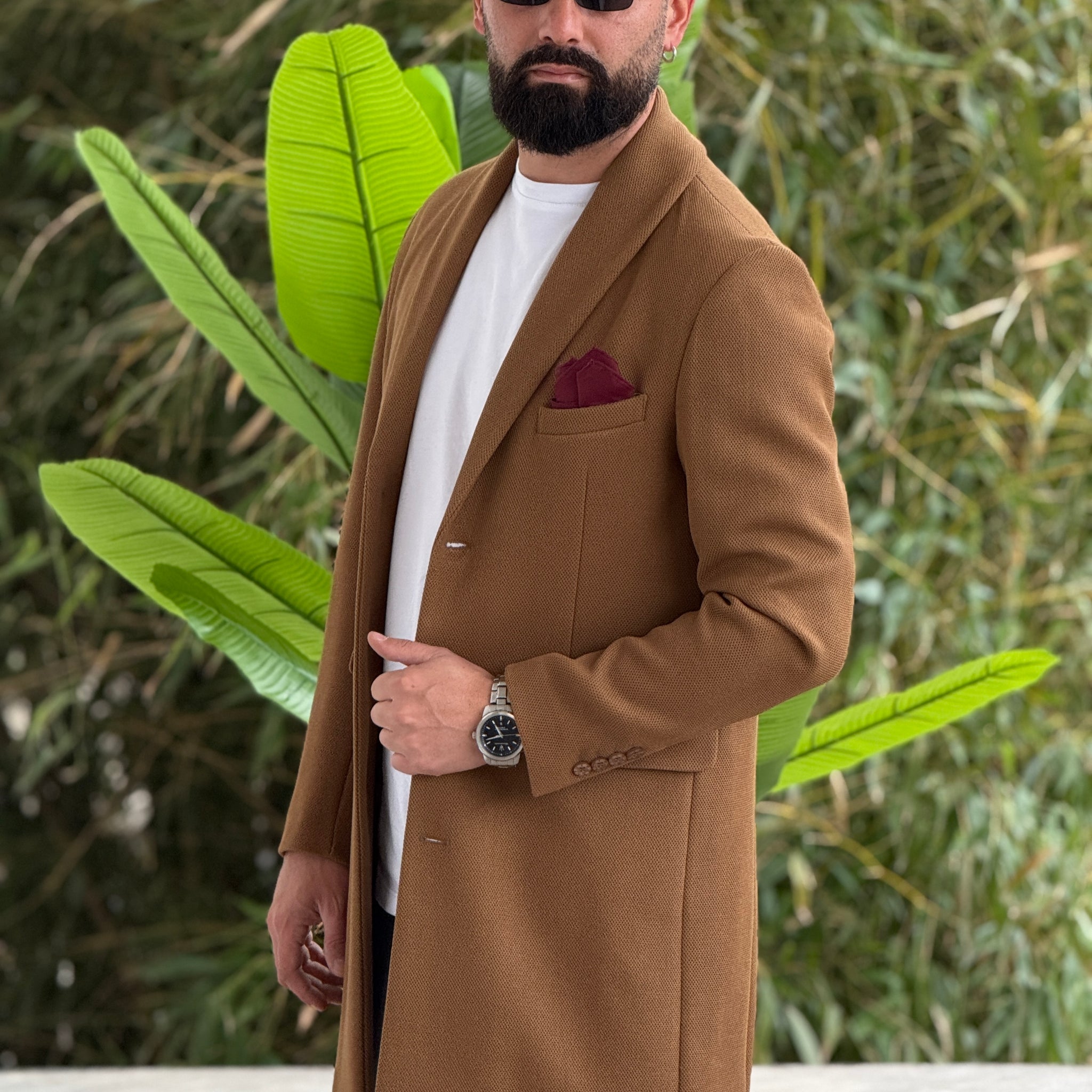 Cappotto lungo nido d’ape camel