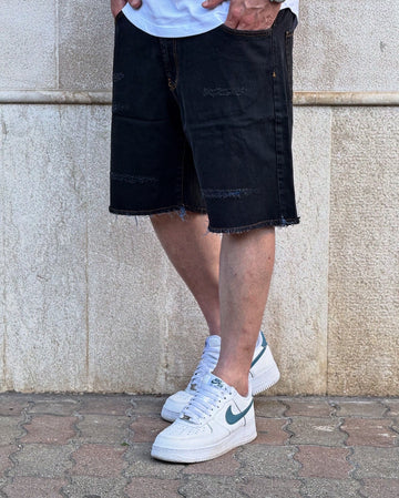 BERMUDA JEANS SFRANGIATO NERO