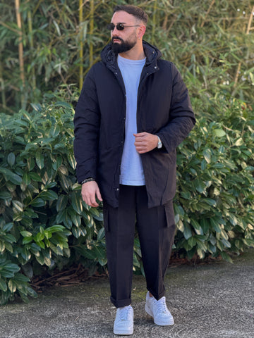 Giubbino tecnico 3/4 con cappuccio nero guy