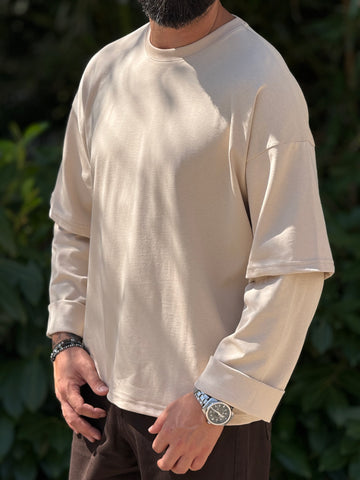 Shirt oversize cropped beige new job brand