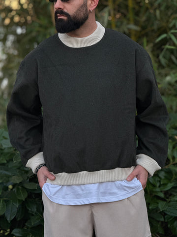 Pullover Mezzocollo oversize in lana cotta  verde militare new job brand