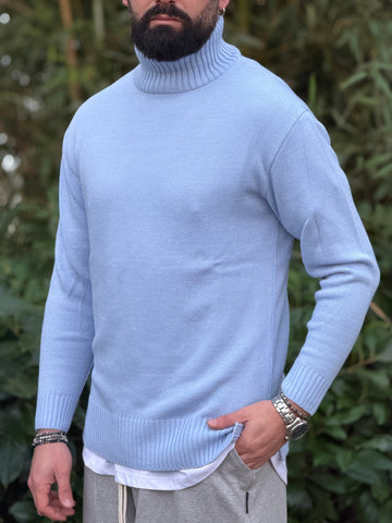 Pullover collo alto log fit azzurro  new job brand