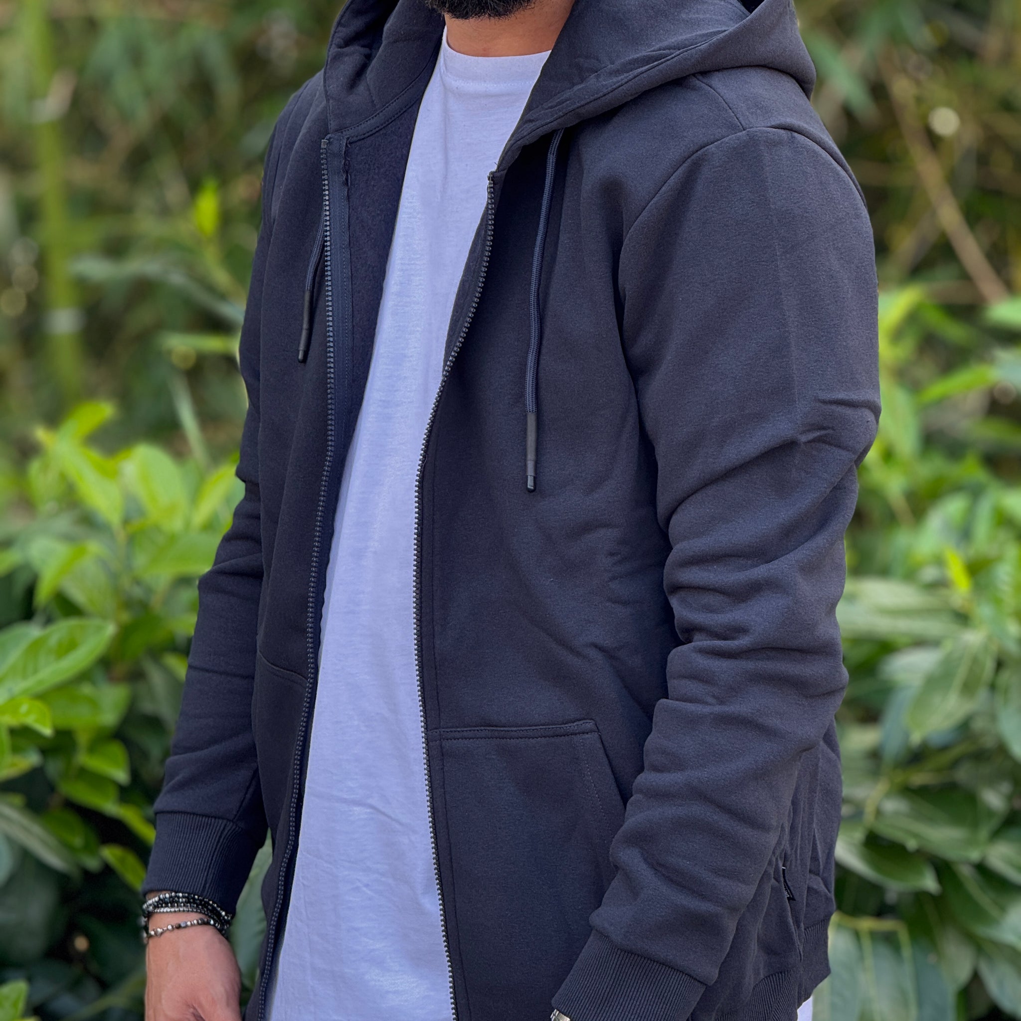 Felpa basic cappuccio zip blu