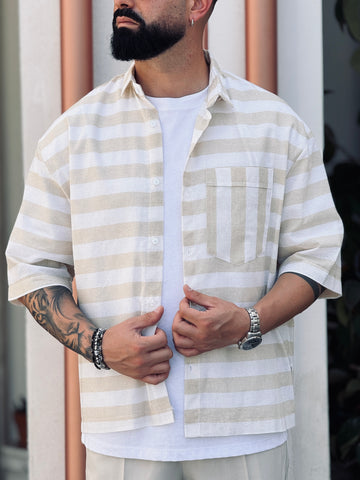 CAMICIA RIZZ OVER  BIANCO/BEIGE  RIGATA NEW JOB BRAND