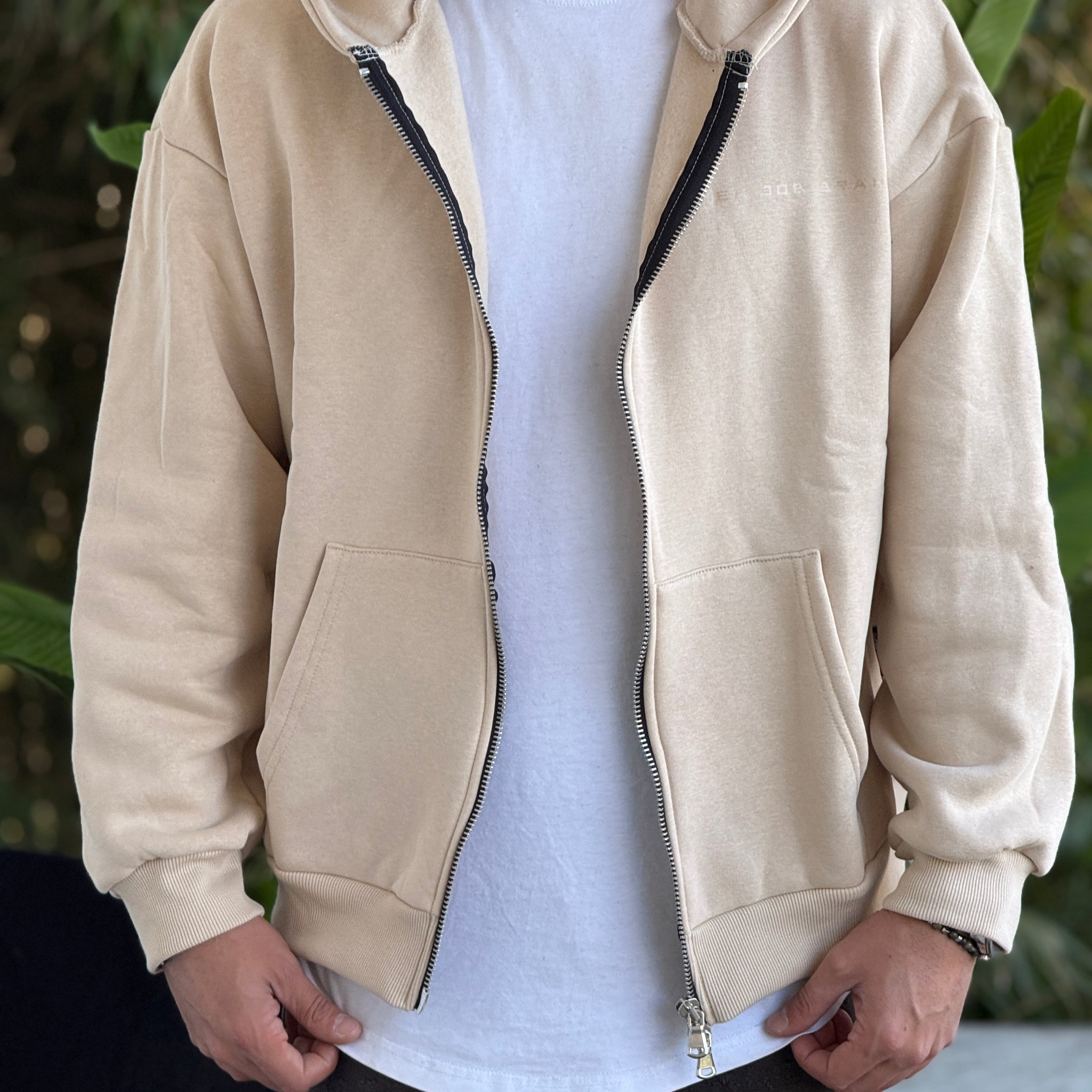 Felpa zip beige logo new job brand