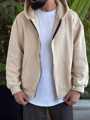 Felpa zip beige logo new job brand