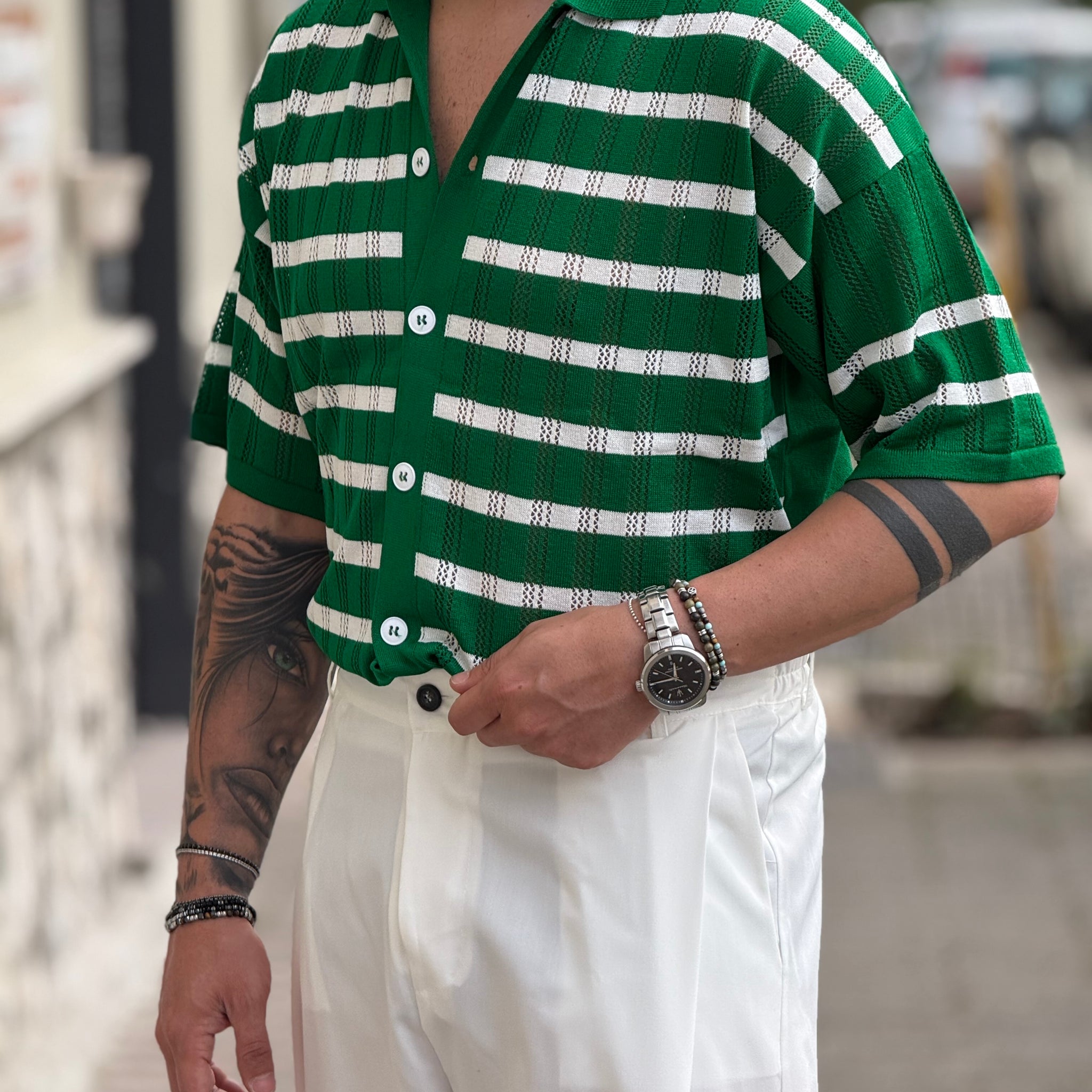 Camicia Forata Verde/Bianca New Job Brand