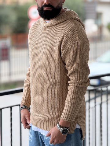 Pullover oversize cappuccio camel  new job brand