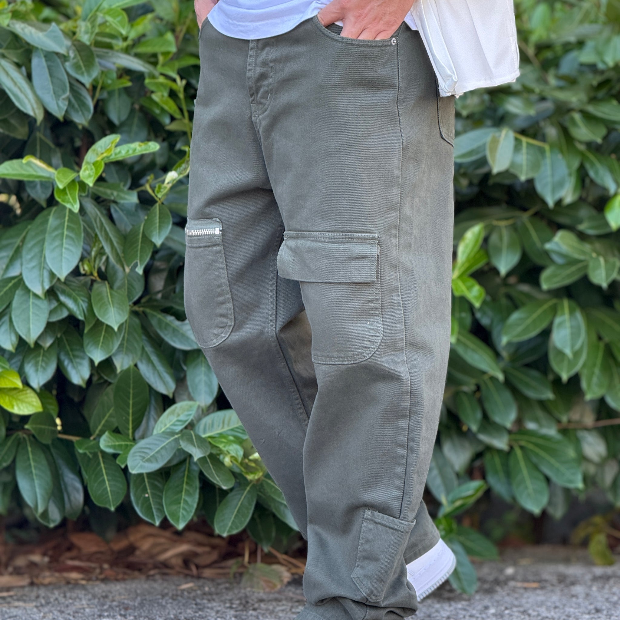 Jeans Zip Verde Militare New Job Brand