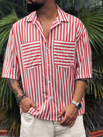Camicia over riga rossa mezza Manica 3/4 New Job Brand