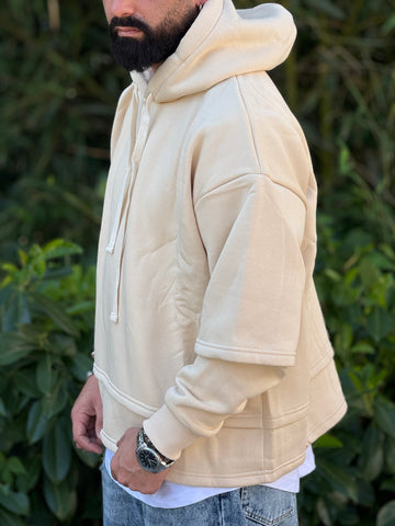 Felpa oversize  cappuccio doppia manica  avorio  new job brand