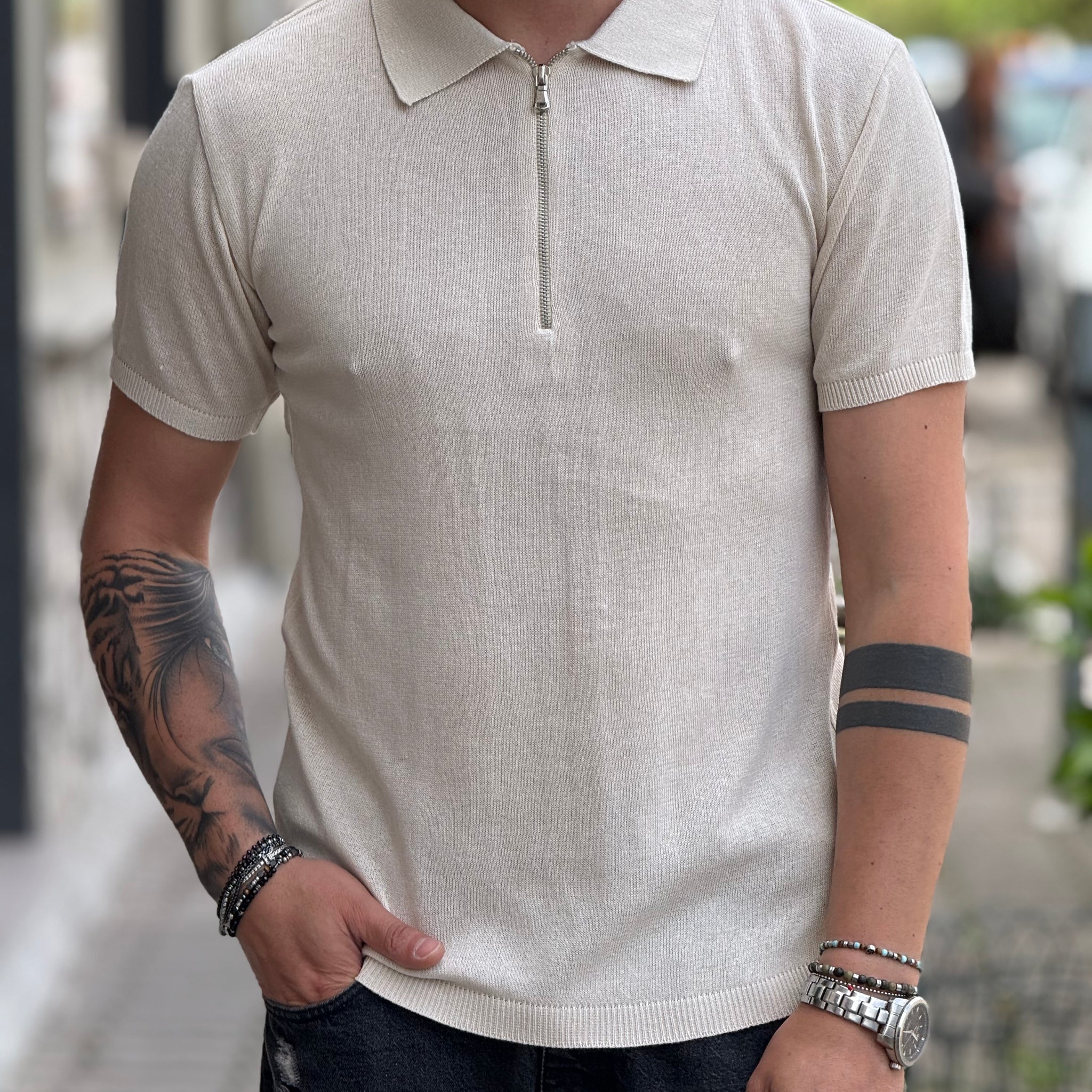 POLO ZIP IN FILO BEIGE NEW JOB BRAND
