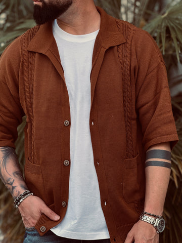 Cardigan Over  tabacco manica 3/4 Frains