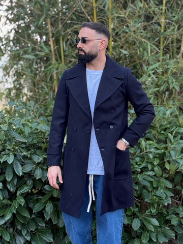 Cappotto doppiopetto blu 3/4