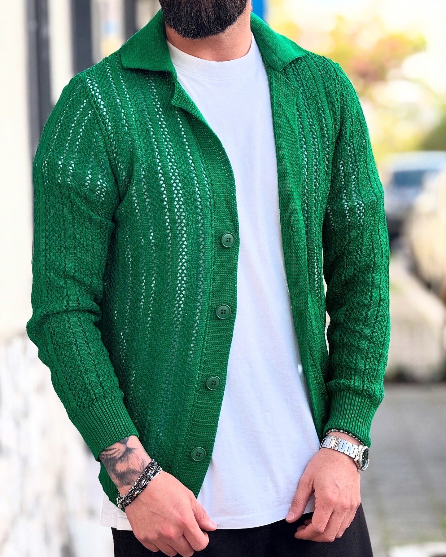 CARDIGAN TRAFORATO VERDE PRATO NEW JOB BRAND