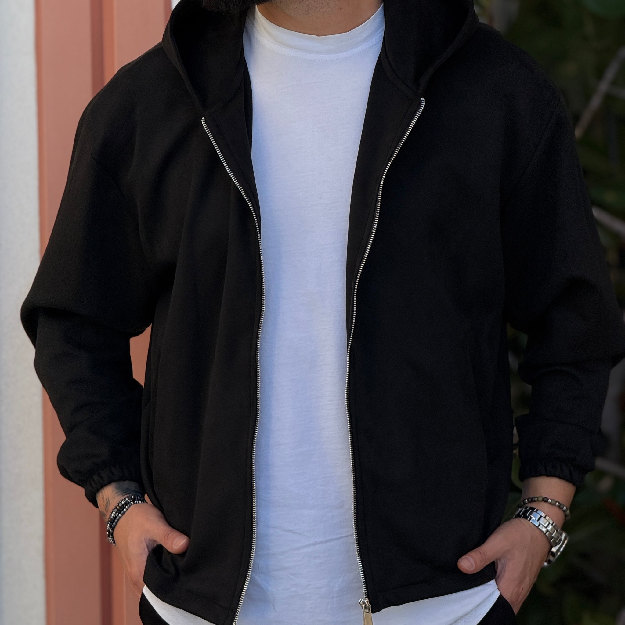 Giubbino Stoccolma nero cappuccio in camoscio  new job brand