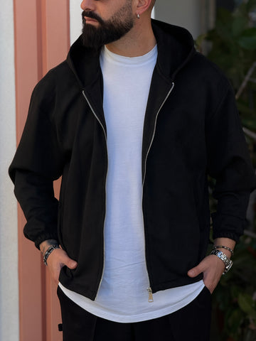 Giubbino Stoccolma nero cappuccio in camoscio  new job brand