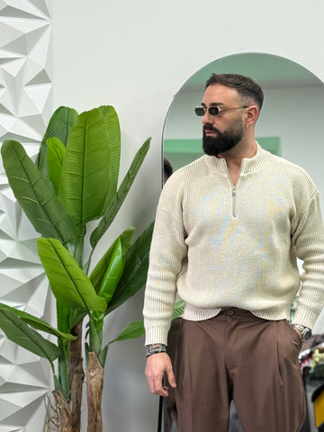 Pullover mezza zip beige cropped new job brand