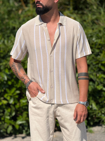 Camicia traforata beige rigata New Job Brand