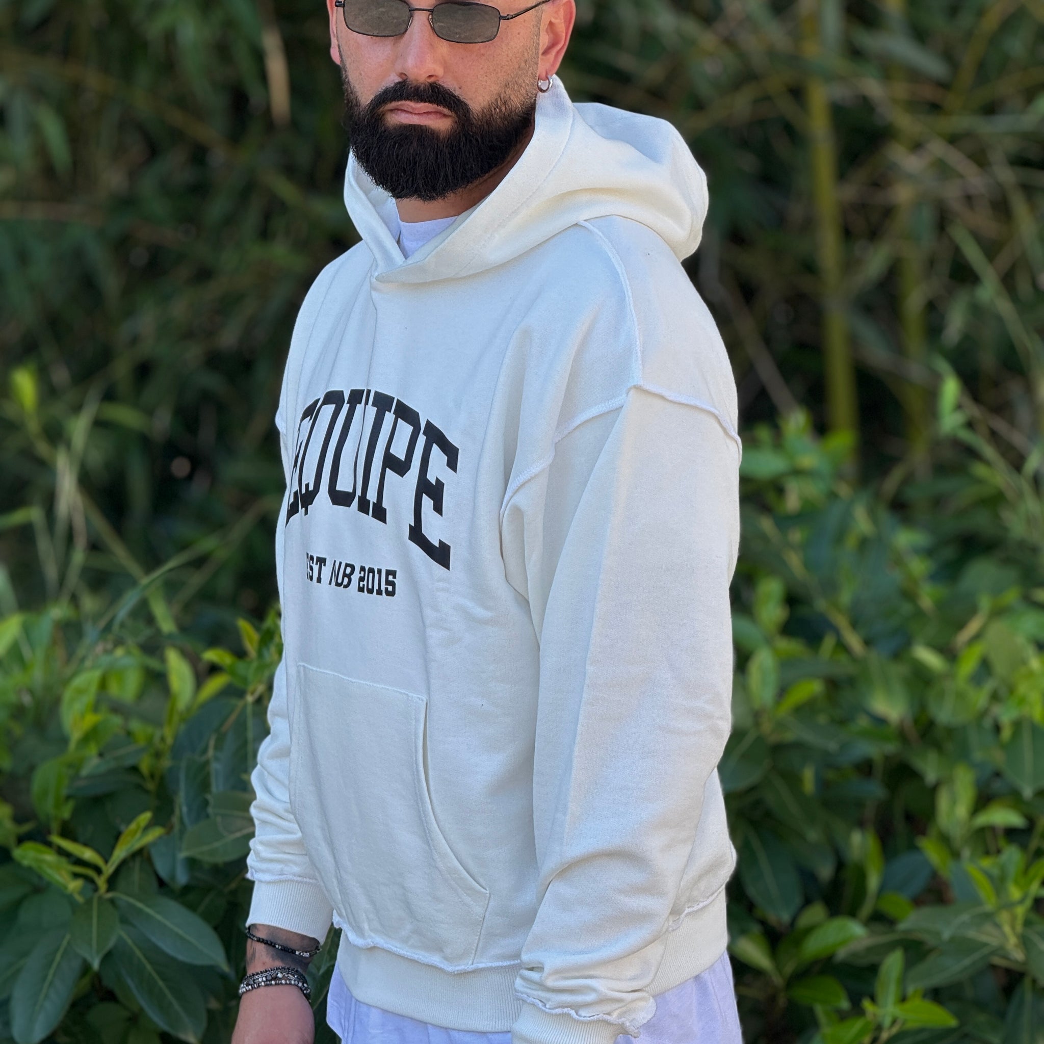 Felpa oversize  cappuccio equipe bianco latte new job brand