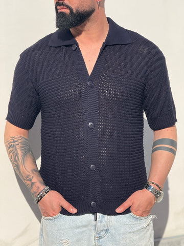 Cardigan In Filo blu cropped New Job Brand