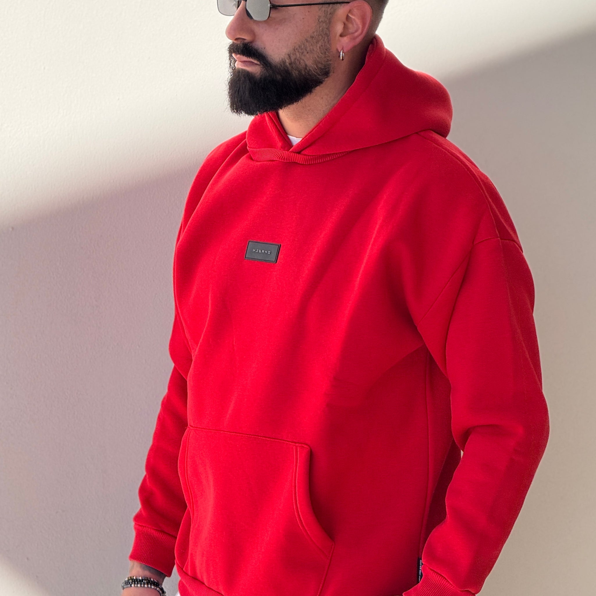 Felpa cappuccio patch rossa new job brand