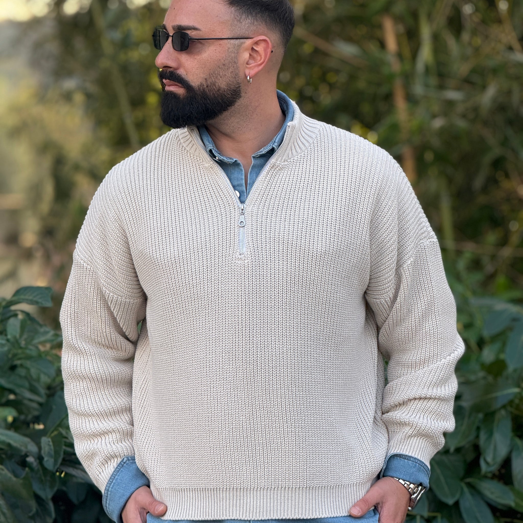 Pullover mezza zip beige new job brand