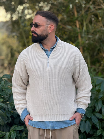 Pullover mezza zip beige new job brand