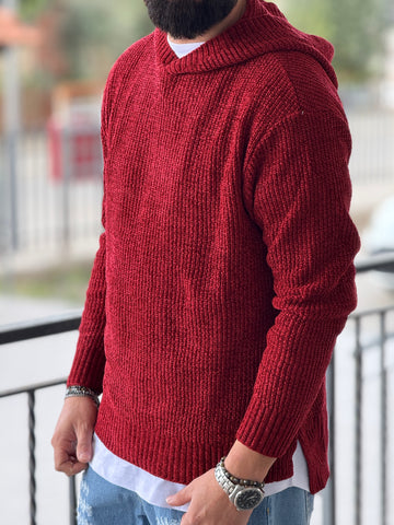 Pullover oversize cappuccio rosso  ciniglia new job brand