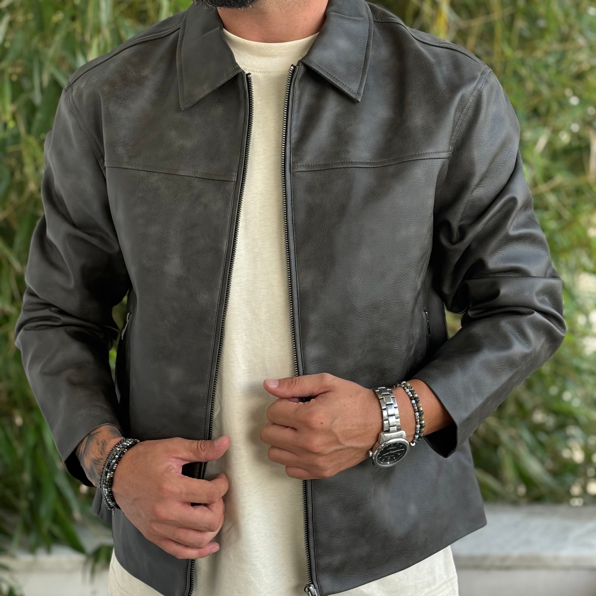 Jacket ecopelle martellato piombo