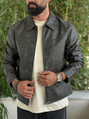 Jacket ecopelle martellato piombo